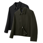 0215秋季TNGT韩版男士黑色翻领斜纹双向拉链短款夹克外套