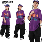 swag儿童街舞潮服嘻哈hiphop短袖，裤子帅气男女童街舞套装演出服
