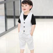装童西装黑白坚条纹绅士男儿童小西装西裤儿童外套两件套2021韩版