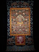 西藏坛城牛皮唐卡天然矿物手工彩绘上师佛像居家装挂件画饰品活画