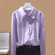 设计感气质高贵紫色雪纺衫，2024春法式洋气复古长袖衬衫上衣女