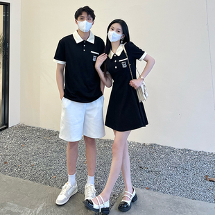 情侣装一裙一衣夏季2023法式赫本风Polo连衣裙韩版高级感短袖