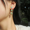 天然绿松石耳钉女琉璃古董珠耳饰，14k金流苏(金流苏，)耳坠小清新甜美风耳链