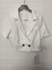 品牌女春秋薄白色双排扣短款带垫肩短袖小西装外套气质通勤小西服
