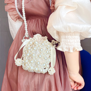 女童珍珠包洋气(包洋气)女孩公主手拎斜跨包夏季串珠成品，手工包女童(包女童)单肩包