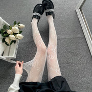  白色法式复古玫瑰花蕾丝连裤袜jk镂空显瘦性感黑丝渔网袜