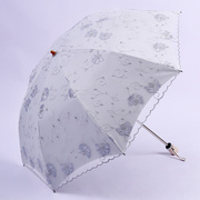 双层太阳伞防紫外线女防晒蕾丝，刺绣花晴雨两用黑胶折叠公主遮阳伞
