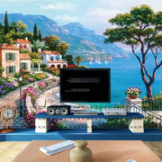 欧式8d壁画5d地中海油画，风景壁纸客厅，沙发电视背景墙纸3d影视墙布