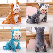 婴幼儿男女宝宝0-3岁卡通动物法兰绒单层连体哈衣爬服奇乐兔童装.