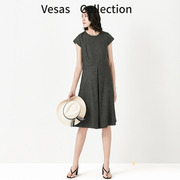 vesas collection唯尚女装连衣裙法式小香风设计感小众圆领连衣裙