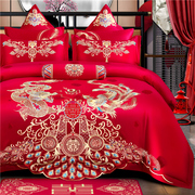 婚庆四件套床上用品纯棉全棉六八十件套结婚床品大红床单被套龙凤
