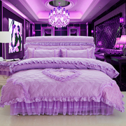 新加厚被套四件套床裙式韩式床罩18m夹棉蕾丝床单婚庆紫色床上促