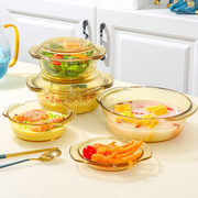 碗家用2022泡面碗盘子双耳防烫大号带盖可蒸耐高温玻璃汤碗