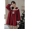 圣诞穿搭红色娃娃领连衣裙2024女秋冬季甜美宽松拜年服短裙子