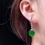 天然正阳绿冰种帝王绿白玉髓，耳环s925银耳钉，玻璃种圆珠翡翠耳饰女