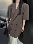韩国东大门2024夏季设计感沙漏廓形收腰短袖，西装外套女连衣裙
