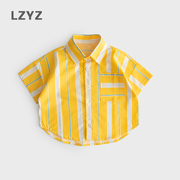 LZYZ童装儿童衬衫男童短袖衬衣纯棉宽松中小童夏装夏季薄款上衣潮
