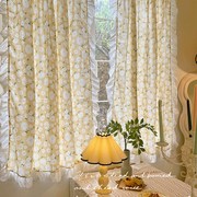 法式窗帘浪漫荷叶边暖黄色，短款布艺美式田园小花，半帘卧室飘窗门帘