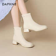 达芙妮短靴女2023秋冬靴子法式粗跟瘦瘦靴真皮高跟马丁靴
