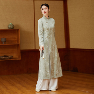 新中式国风秋季女装，套装禅意盘扣上衣改良禅服汉服，连衣裙茶服