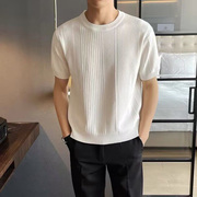 T恤男士夏季白色圆领针织衫短袖2024韩版修身高级感半袖上衣