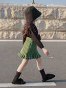 女童半身裙秋季秋装洋气儿童，短裙宝宝绿色百褶裙裙，子女宝针织半裙