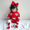 秋冬季女婴儿新年圣诞，衣服婴幼儿红色爱心针织，连体衣纯棉长袖哈衣