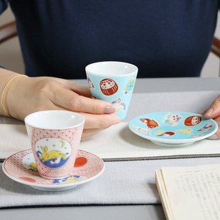 日本进口九谷烧可爱日式茶杯小碟子茶托，茶道配件蘸料碟咸菜小盘子