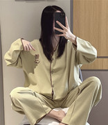 中长款春秋长袖开衫睡衣女，可爱兔子刺绣家居服大码胖mm200斤套装