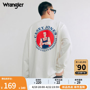 Wrangler威格梦险工装系列米白色美式复古印花男士时尚长袖T恤