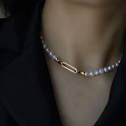 DIY饰品简约珍珠项链扣头配件手链扣可拆卸加长光面长形扣连接扣