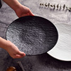 11英寸大号西餐盘创意北欧牛排盘餐厅摆盘个性石头纹浮雕沙拉盘子