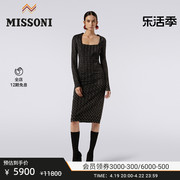 MISSONI/米索尼连衣裙 女士人字纹方型领长袖针织裙