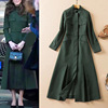 2023秋冬凯特王妃同款时尚，英伦立领通勤过膝长款军绿色外套风衣女