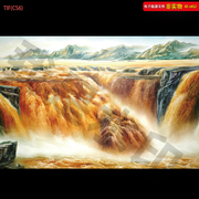 新中式手绘油画黄河壶口瀑布背景，图客厅壁画装饰画，无框画tif素材