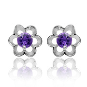 贵菲尔珠宝 925银紫水晶耳钉 绽放的梅花