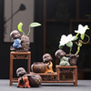 新中式禅意小和尚摆件紫砂茶宠家居花器水培花瓶可养茶具配件