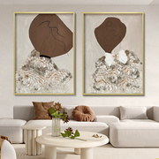 轻奢时尚摩登女郎贝壳装饰画手绘抽象艺术画客厅高级感两联壁挂画