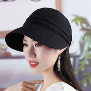 夏季女士遮脸鸭舌帽时尚洋气宽沿扎马尾船型遮阳帽气质马术帽