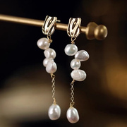天然淡水珍珠吊坠银针，耳环2024小众设计感高级独特耳饰品银针