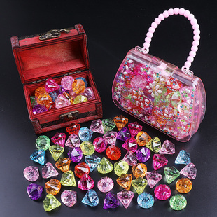 儿童宝石玩具女孩钻石水晶，塑料亚克力爱心宝藏男孩，女童七彩宝箱盒