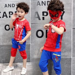 男童超人童装夏装儿童卡通，薄款两件套夏中小童，夏季纯棉蜘蛛侠套装