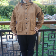 秋季短款夹克大码休闲带帽开衫纯色带，里衬女装宽松文艺，范上衣(范上衣)f255