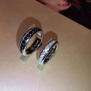 情侣结婚对戒彩钻黑白钻订婚戒925纯银，镀金戒指钻戒男女求婚礼物