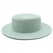 薄荷绿草帽女夏天平顶小礼帽海边度假沙滩帽网红草编帽子遮阳帽
