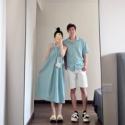 小众设计感情侣装夏季2024韩版短袖，衬衫男女连衣裙法式一裙一衣潮