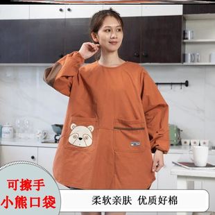 罩套羽绒服的围裙罩衣干活穿日系女士日式园艺厨房家用加肥加大