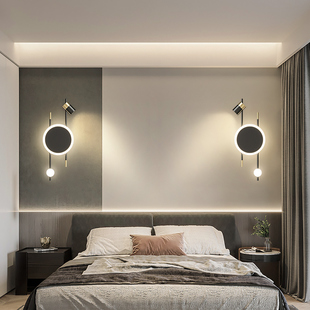 床头壁灯卧室灯现代简约客厅背景墙轻奢房间创意北欧氛围主卧射灯