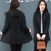 冬季韩版时尚修身棉衣，女装中长款黑色，加厚羽绒棉服保暖棉袄潮