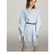 ELLE法式蓝色设计感系带V领连衣裙女2024春正式场合气质裙子